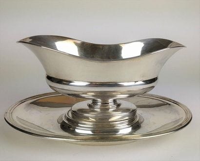 SAUCIERE helmet on its frame in plain silver...