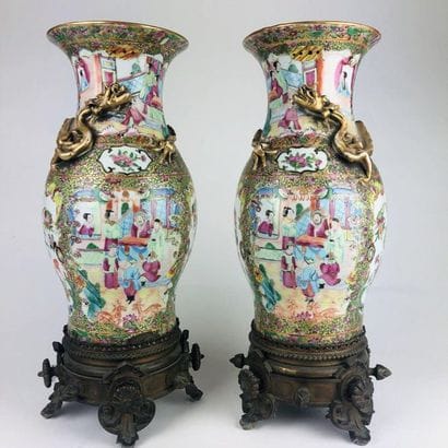 CHINA Pair of baluster vases made of Canton...
