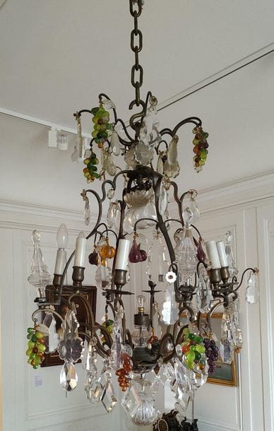 Large chandelier cage in patinated bronze...