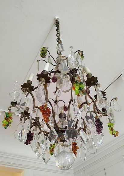 Large chandelier cage in patinated bronze...