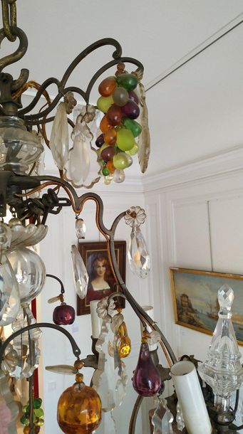 Large chandelier cage in patinated bronze...