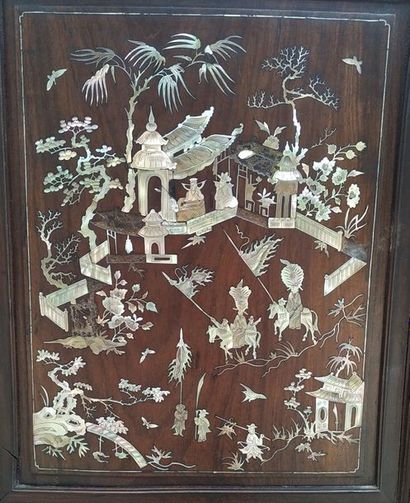 CABINET in stained wood inlaid with mother-of-pearl...