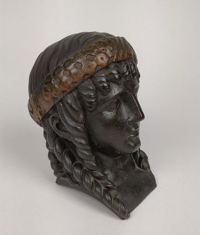ATHENIAN HEAD in blackened and gilded wood....