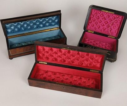 Three GLOVE BOXES in blackened wood and magnifying...