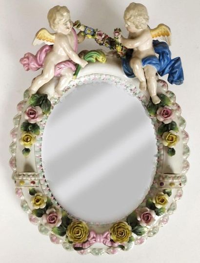 Small MIRROR in enamelled porcelain with...