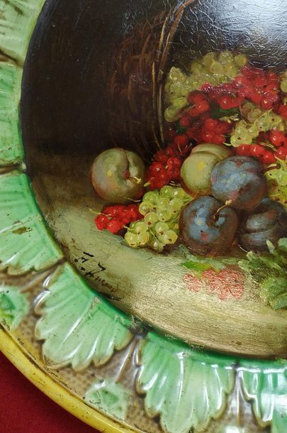 Pair of large hollow dishes in glazed and...