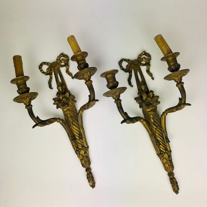 Pair of ormolu and chiselled bronze sconces...