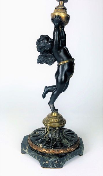 CANDELABRE mounted in bronze lamp with double...
