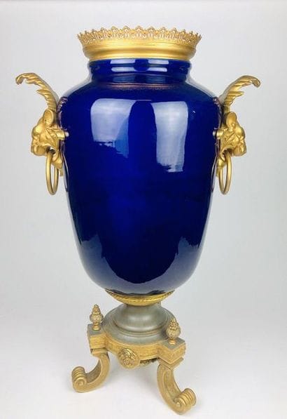 SARREGUEMINES Important blue enamelled earthenware...