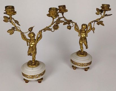 Pair of ormolu and chiselled bronze candelabra...