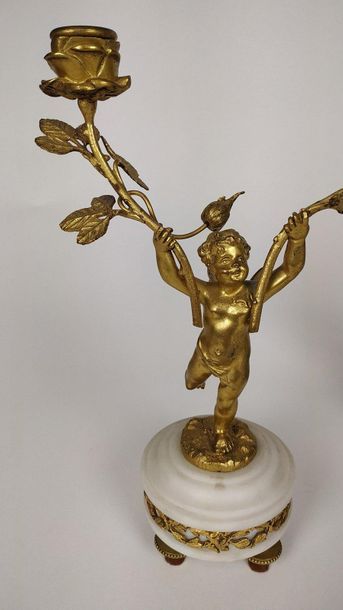 Pair of ormolu and chiselled bronze candelabra...