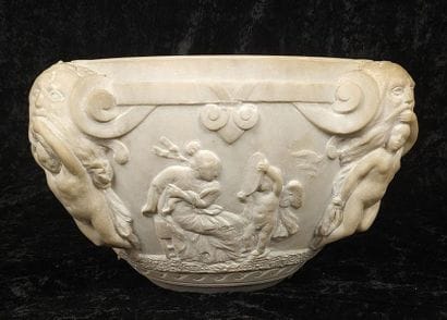 G. LEONETTI (XIX) Marble mortar richly carved...