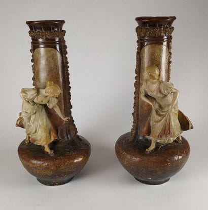 GOLDSCHEIDER Pair of large varnished terracotta...