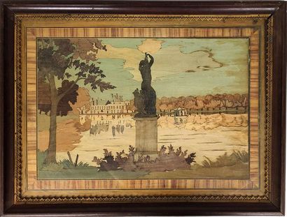 PANEL in wood marquetry representing the...