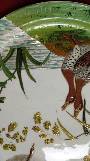 PAIR OF LARGE Dishes in enamelled porcelain...