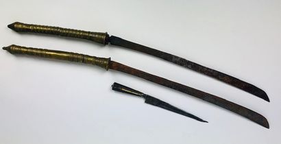 PAIR OF SABRES with copper handles and DAGGER...