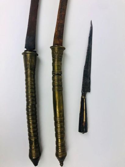PAIR OF SABRES with copper handles and DAGGER...