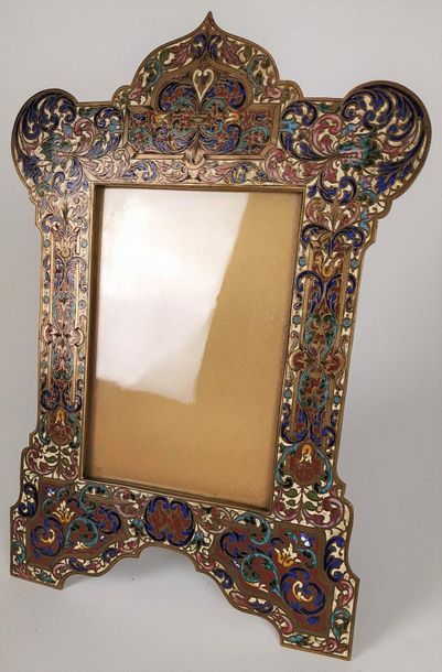 FRAME in bronze and cloisonné enamels with...