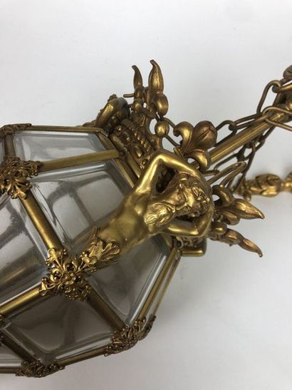 LANTERN OF VESTIBULE in gilt bronze and glass...