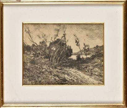 Henri Joseph HARPIGNIES (1819-1916) Charcoal...
