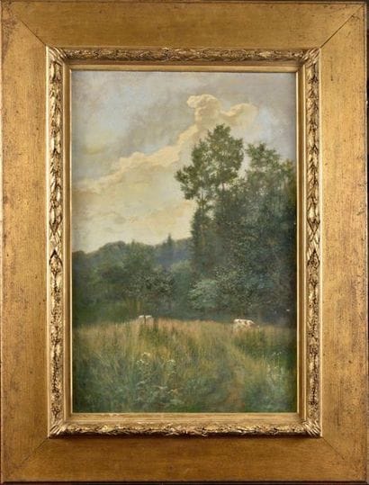 Eugène AUMOND (XIX-XX) Cows in a landscape...