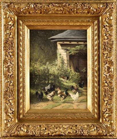 Eugène CAPELLE (1834-1887) Poulailler Oil...
