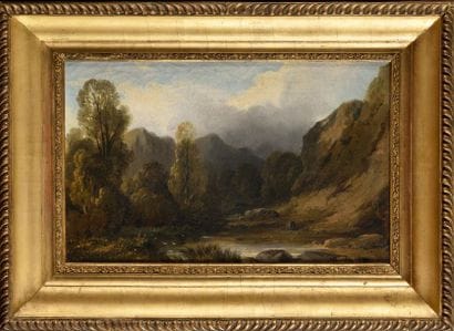 XIXth CENTURY SCHOOL Mountain walk Oil on...