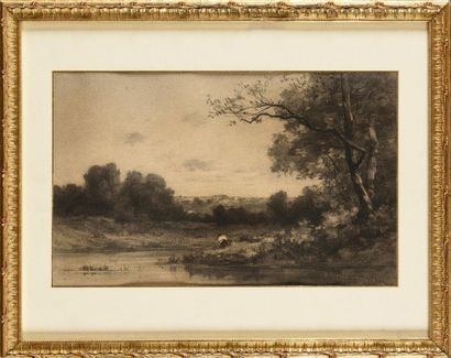 Achille DIEN (born 1832) Lavandière Charcoal...