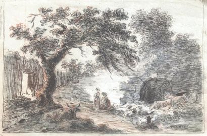 NETHER Country scene Charcoal and sanguine...