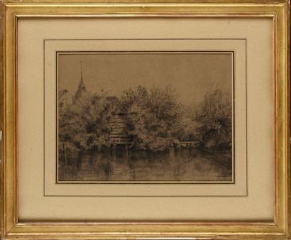 Camille FLERS (1802-1866) Mare Black pencil...
