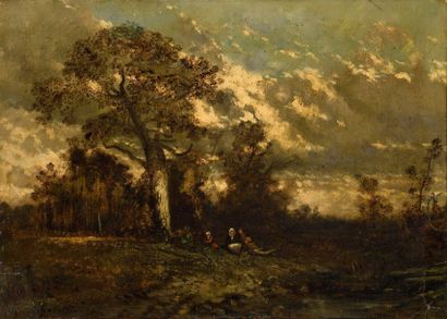 Carlo GALLETTI (XIX) Bord de rivière animé...