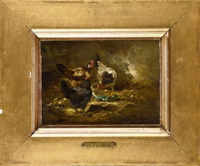 Charles JACQUE (1813-1874) Poulailler Oil...