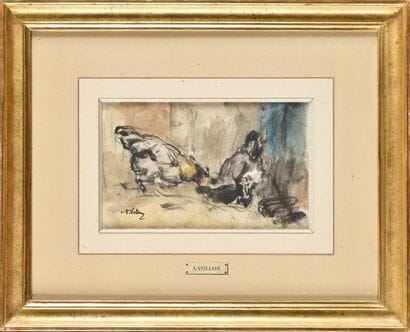 Antoine VOLLON (1833-1900) Poules Watercolour...