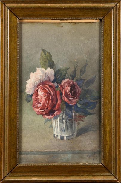 XIXth CENTURY SCHOOL Roses in a Watercolour...