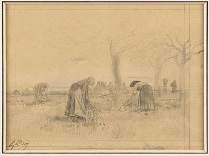 Eugène CICÉRI (1813-1890) Gleaners Pencil...