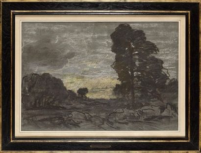 Théodore ROUSSEAU (1812-1867) Trees and rocks,...