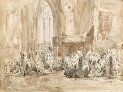 Eugène BOUDIN (1824-1898) Nuns praying in...