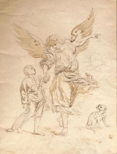 Paul HUET (1803-1869) Tobie et l'Ange Dessin...