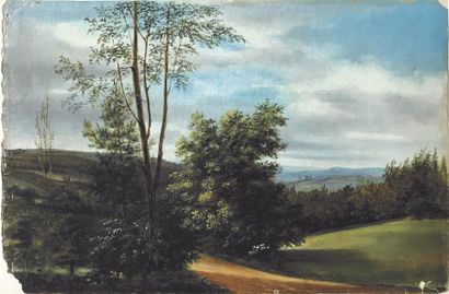 19th century school Landscape Oil on paper...