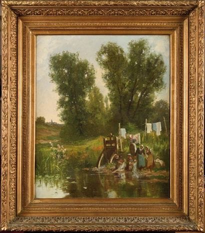 Fernand LABRUYERE (19th century) Les lavandières,...