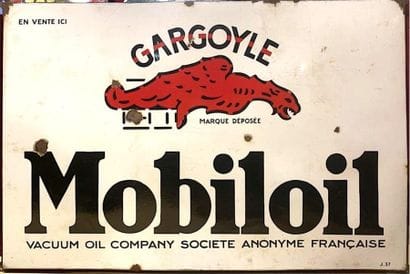 Plaque émaillée Gargoyle Mobiloil, simple...