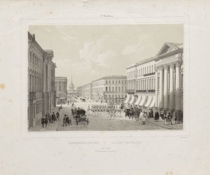 LOT DE 4 GRAVURES : 

1) Le pont de police....