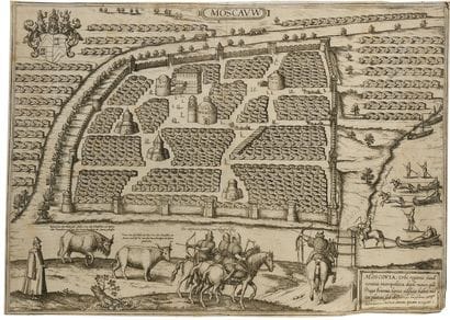 LOT DE 3 GRAVURES : 

1) Vue de Moscou. XVIIIe...