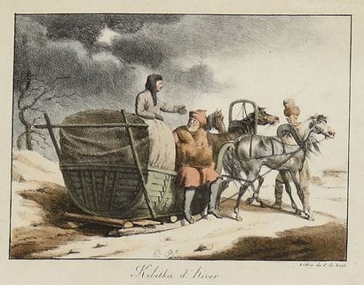 LOT DE 3 GRAVURES : 

1) Kibitka d’hiver....