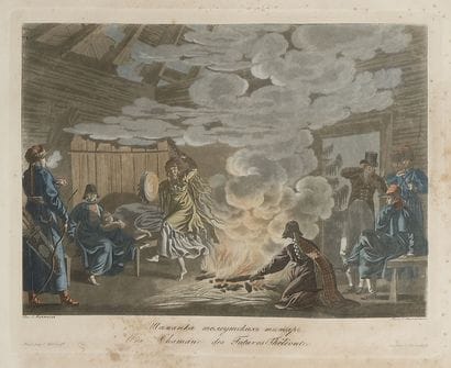 LOT DE 3 GRAVURES : 

1) Une chamane de Tatares...