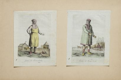 LOT DE 4 GRAVURES : 1) Un chamane de Tatares...