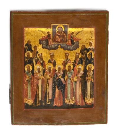 ICONE « LA VIERGE DE VLADIMIR AVEC DES SAINTS...