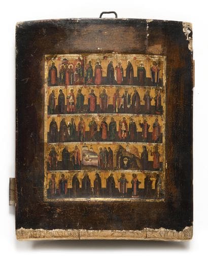 LOT : Icône « Crucifixion ». Tempera sur...