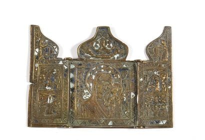 LOT : CROIX en laiton et émail bleu, Russie,...