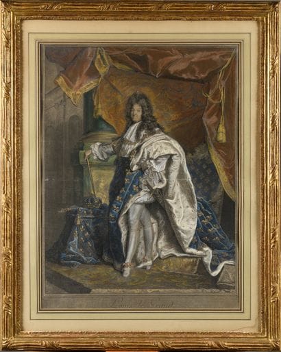 RIGAUD, D’APRES. Louis le Grand Gravure rehaussée...